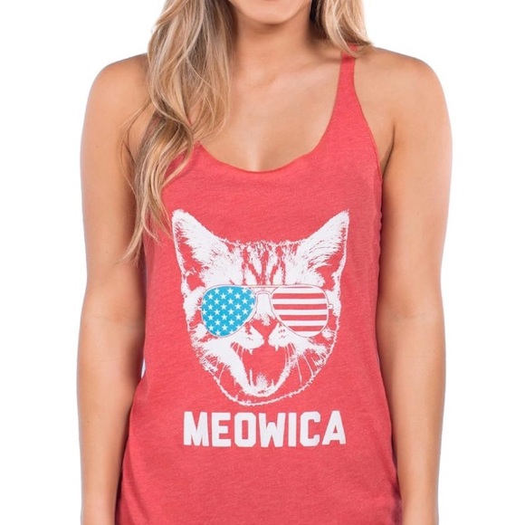Tipsy Elves Tops - Tipsy Elves Red Meowica Cat Tank Top